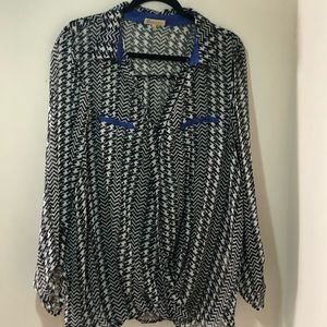 Chiffon blouse gingham chevron pattern size 2x